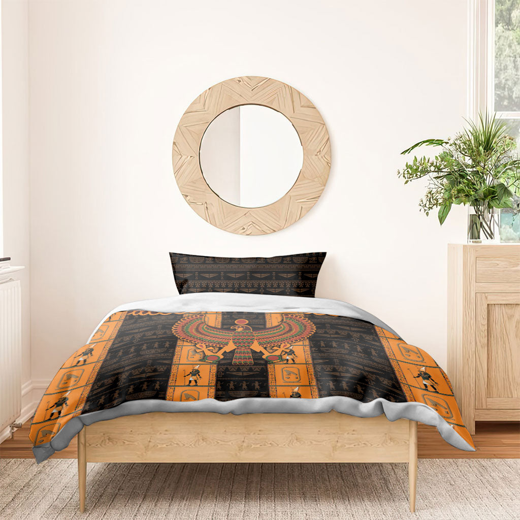 Egyptian God Horus Bedding Set Ancient Mythology Falcon Hieroglyphic Patterns