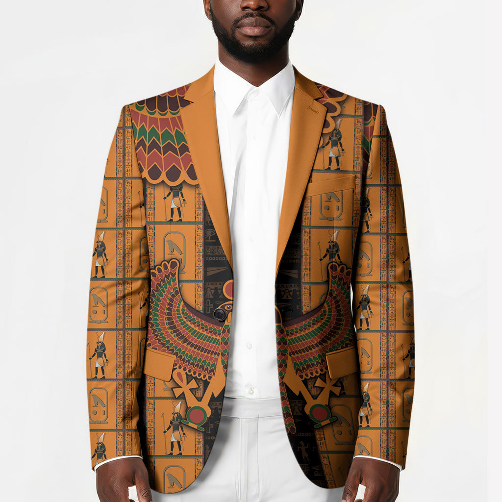 Egyptian God Horus Blazer Ancient Mythology Falcon Hieroglyphic Patterns