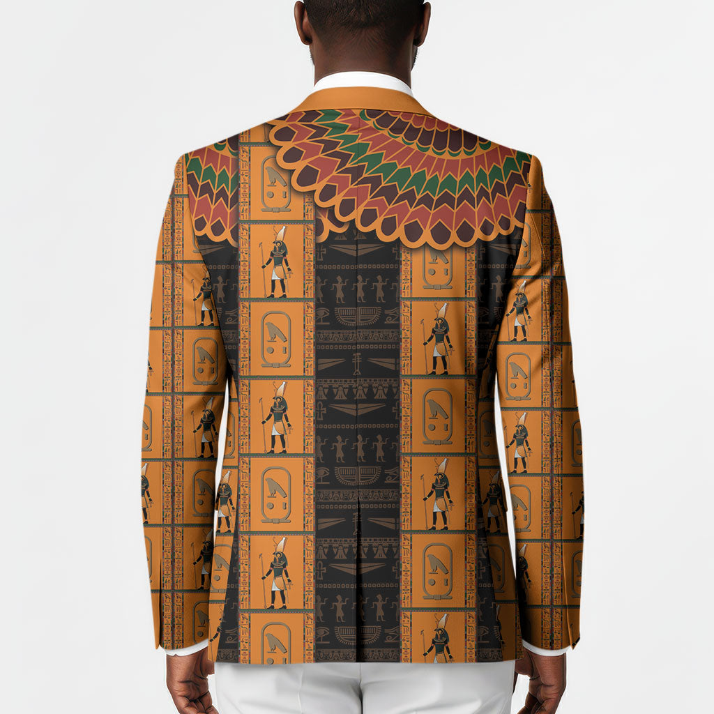 Egyptian God Horus Blazer Ancient Mythology Falcon Hieroglyphic Patterns