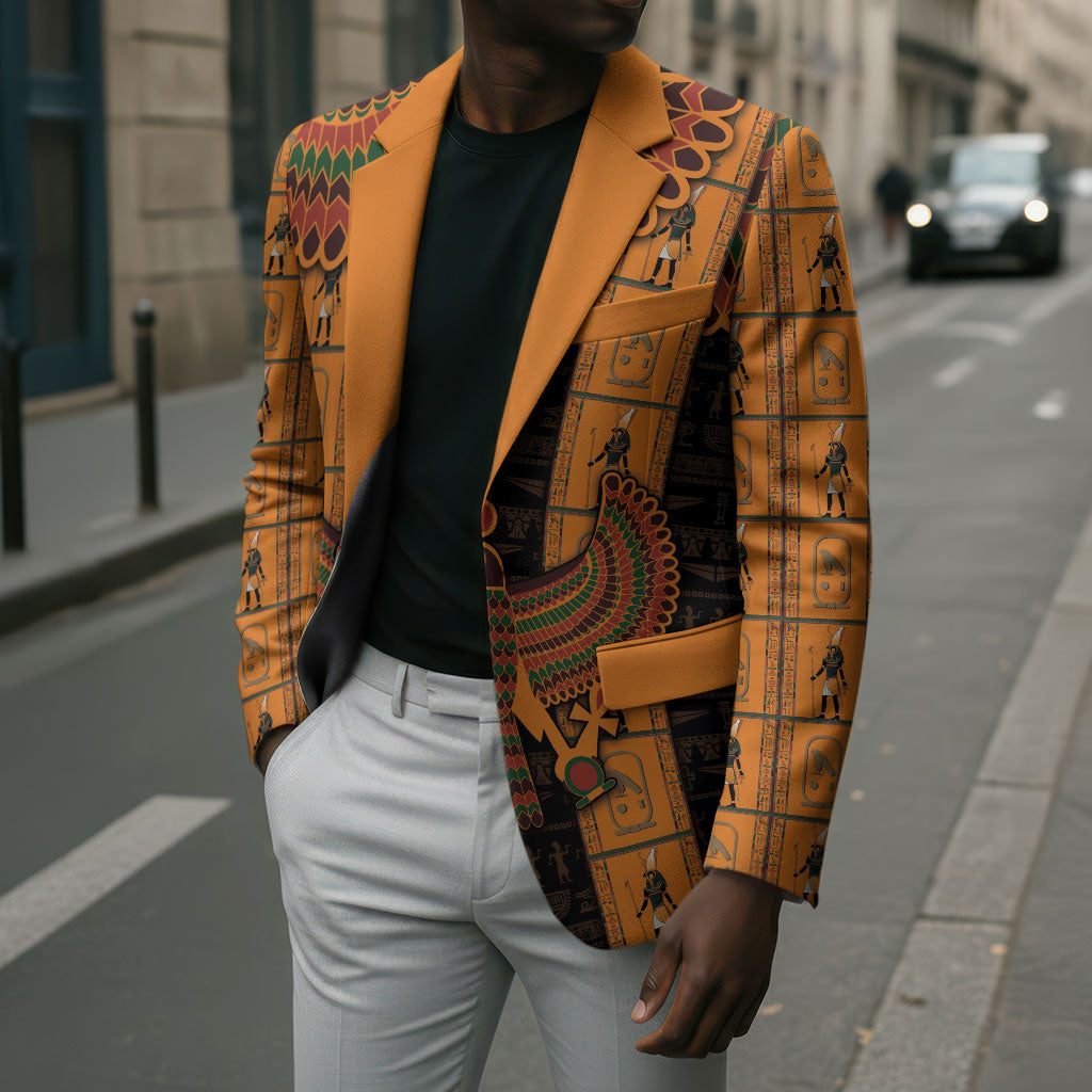 Egyptian God Horus Blazer Ancient Mythology Falcon Hieroglyphic Patterns