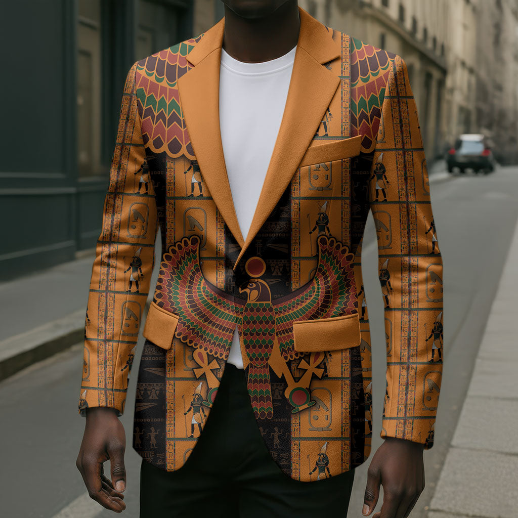 Egyptian God Horus Blazer Ancient Mythology Falcon Hieroglyphic Patterns