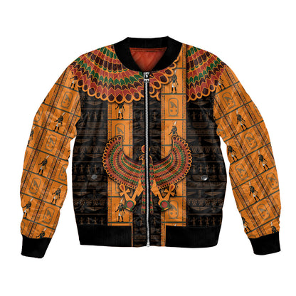 Egyptian God Horus Bomber Jacket Ancient Mythology Falcon Hieroglyphic Patterns