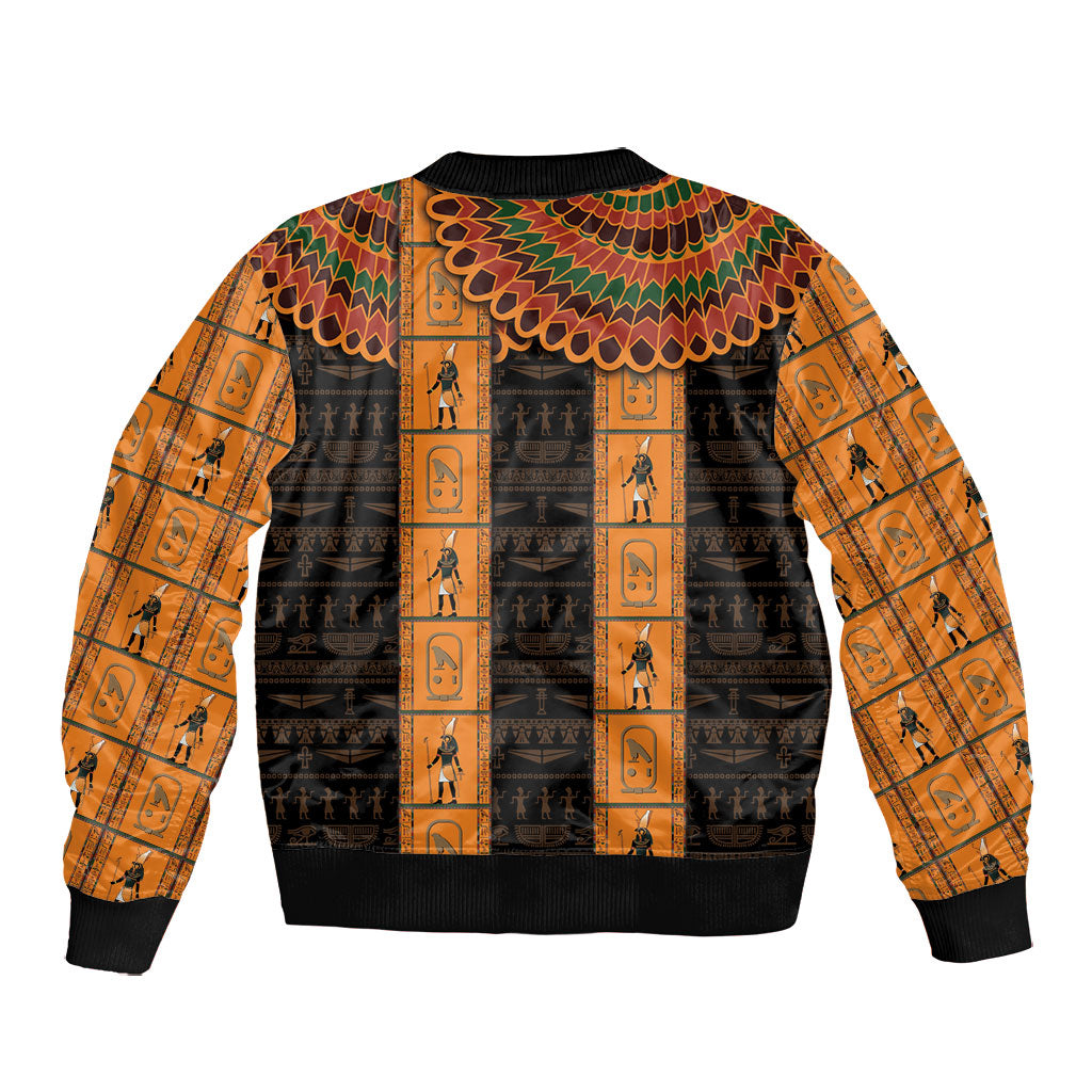 Egyptian God Horus Bomber Jacket Ancient Mythology Falcon Hieroglyphic Patterns