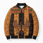 Egyptian God Horus Bomber Puffer Jacket Ancient Mythology Falcon Hieroglyphic Patterns