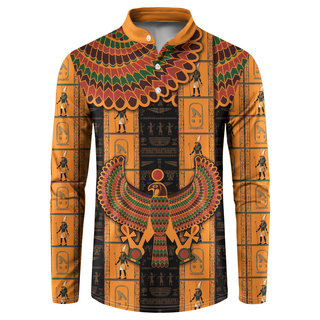 Egyptian God Horus Button Sweatshirt Ancient Mythology Falcon Hieroglyphic Patterns