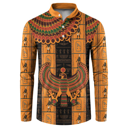 Egyptian God Horus Button Sweatshirt Ancient Mythology Falcon Hieroglyphic Patterns
