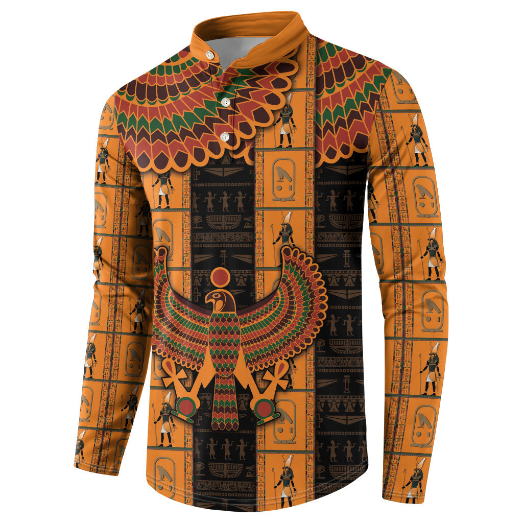 Egyptian God Horus Button Sweatshirt Ancient Mythology Falcon Hieroglyphic Patterns