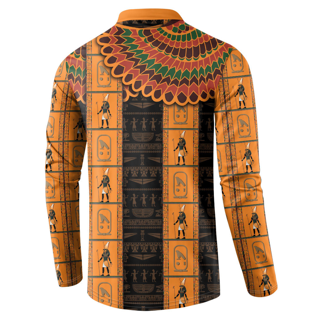 Egyptian God Horus Button Sweatshirt Ancient Mythology Falcon Hieroglyphic Patterns