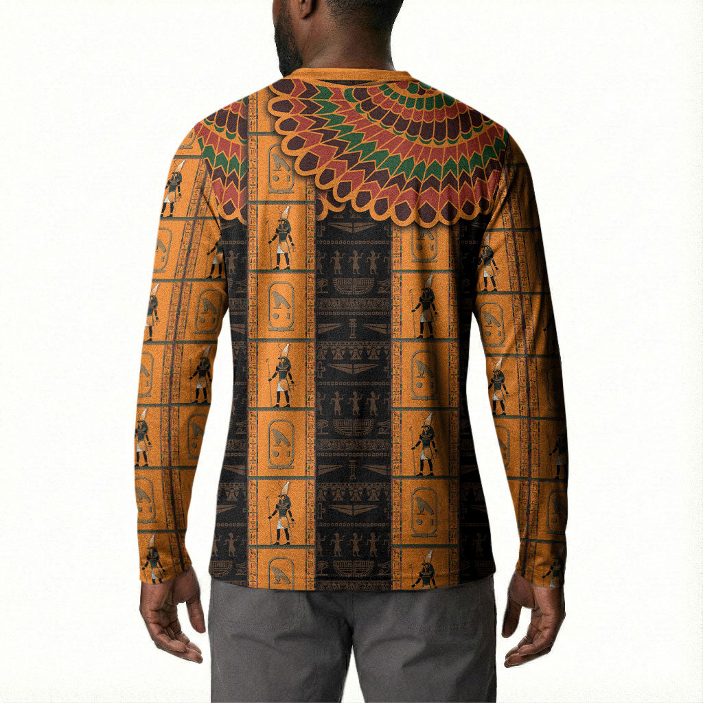 Egyptian God Horus Button Sweatshirt Ancient Mythology Falcon Hieroglyphic Patterns