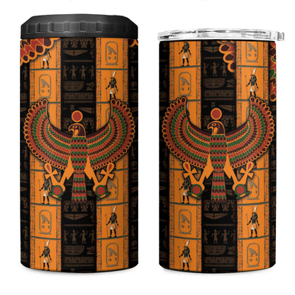 Egyptian God Horus 4 in 1 Can Cooler Tumbler Ancient Mythology Falcon Hieroglyphic Patterns