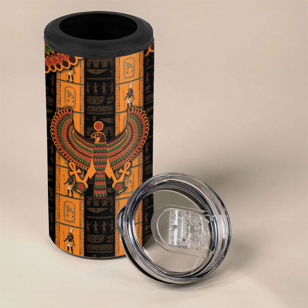 Egyptian God Horus 4 in 1 Can Cooler Tumbler Ancient Mythology Falcon Hieroglyphic Patterns