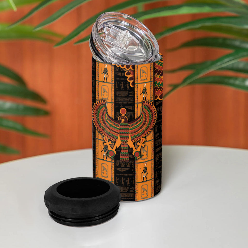 Egyptian God Horus 4 in 1 Can Cooler Tumbler Ancient Mythology Falcon Hieroglyphic Patterns