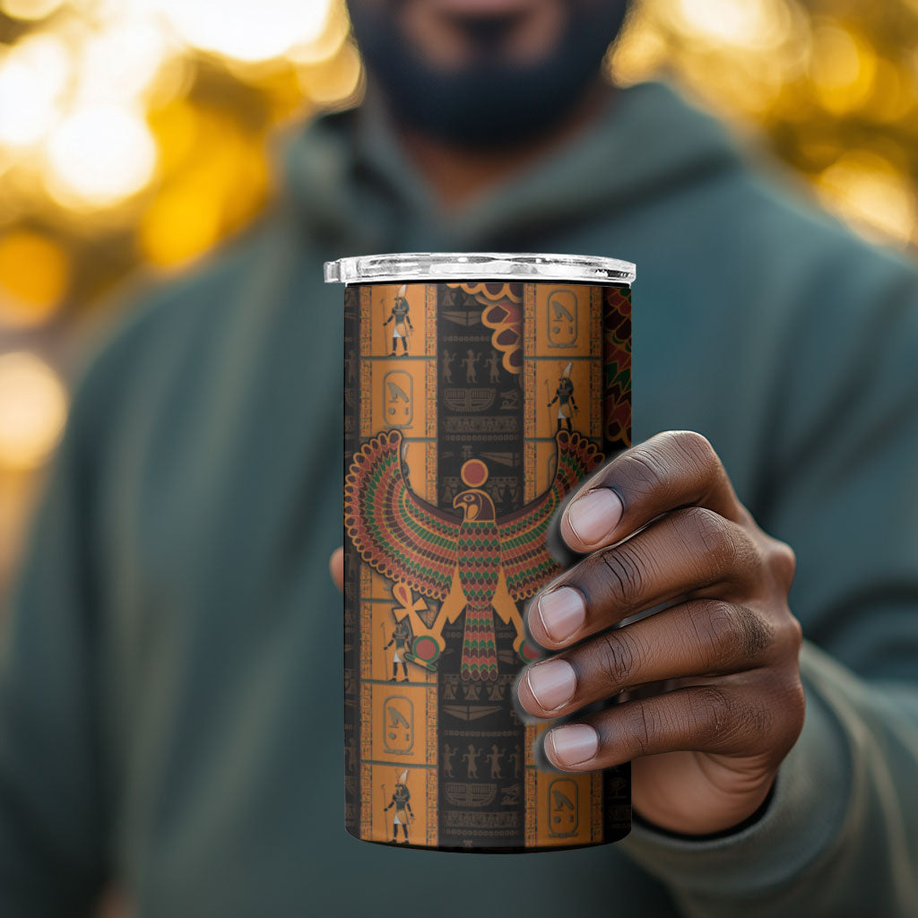 Egyptian God Horus 4 in 1 Can Cooler Tumbler Ancient Mythology Falcon Hieroglyphic Patterns