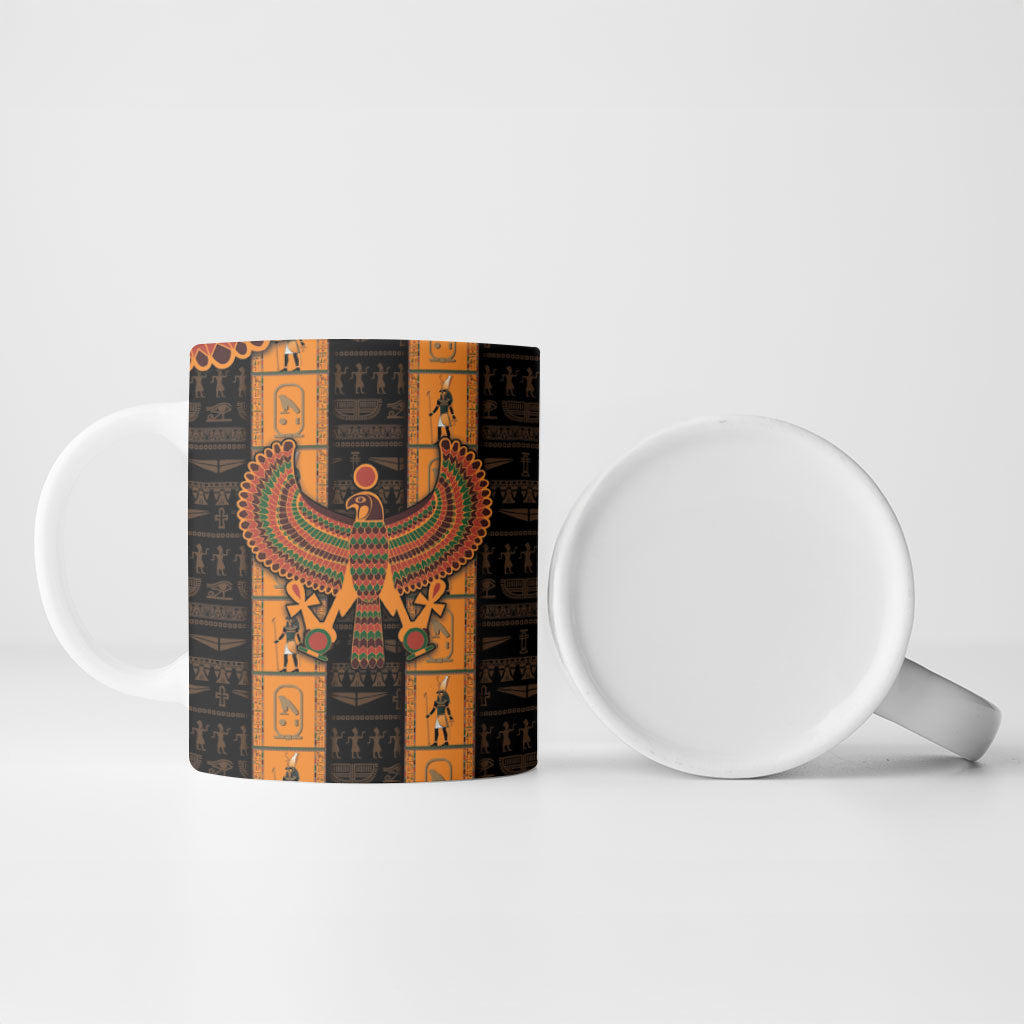 Egyptian God Horus Ceramic Mug Ancient Mythology Falcon Hieroglyphic Patterns