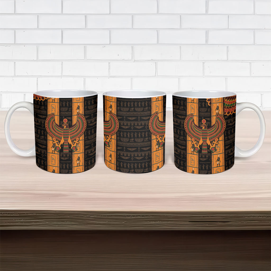 Egyptian God Horus Ceramic Mug Ancient Mythology Falcon Hieroglyphic Patterns