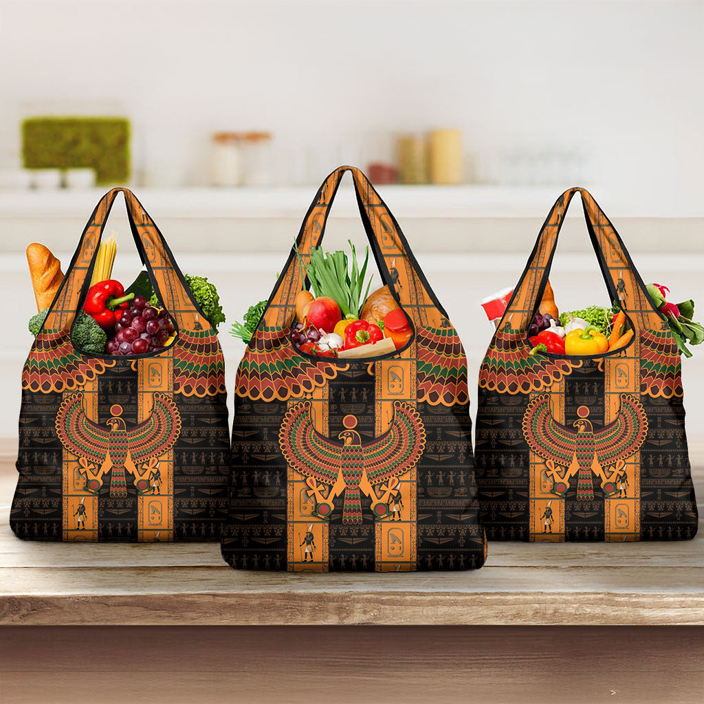 Egyptian God Horus Grocery Bag Ancient Mythology Falcon Hieroglyphic Patterns