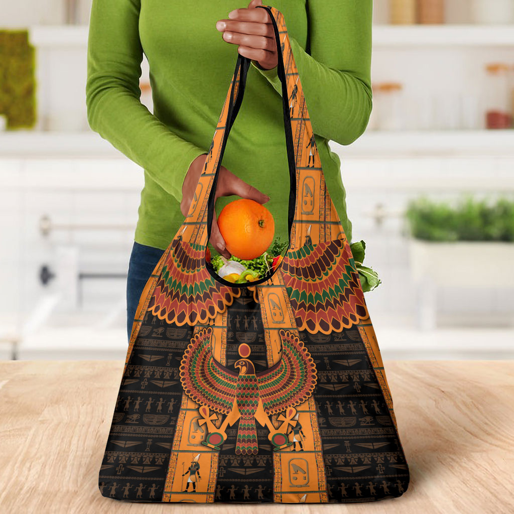Egyptian God Horus Grocery Bag Ancient Mythology Falcon Hieroglyphic Patterns