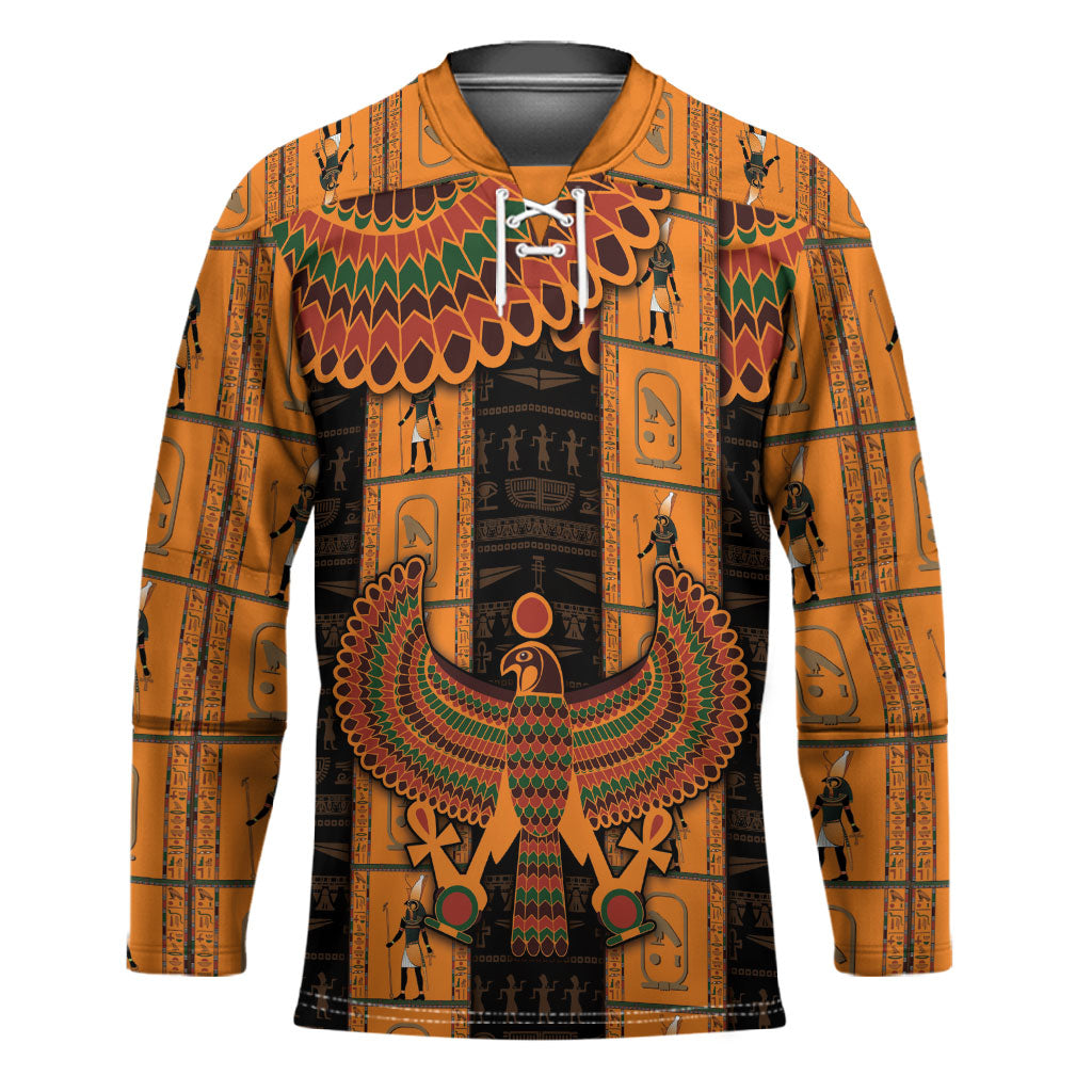 Egyptian God Horus Hockey Jersey Ancient Mythology Falcon Hieroglyphic Patterns