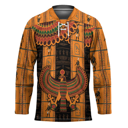 Egyptian God Horus Hockey Jersey Ancient Mythology Falcon Hieroglyphic Patterns