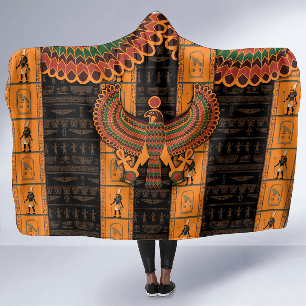 Egyptian God Horus Hooded Blanket Ancient Mythology Falcon Hieroglyphic Patterns