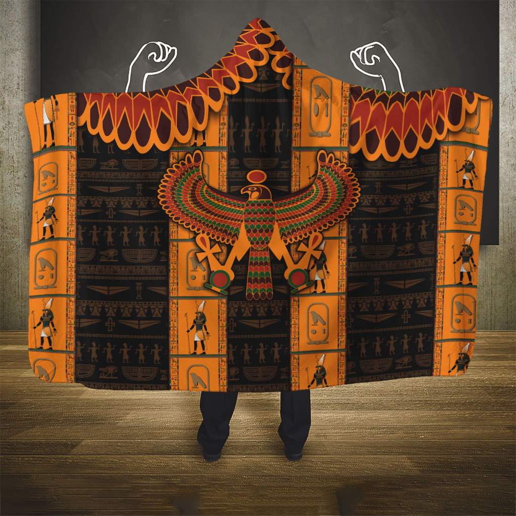 Egyptian God Horus Hooded Blanket Ancient Mythology Falcon Hieroglyphic Patterns