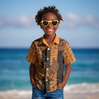 Egyptian God Horus Kid Hawaiian Shirt Ancient Mythology Falcon Hieroglyphic Patterns