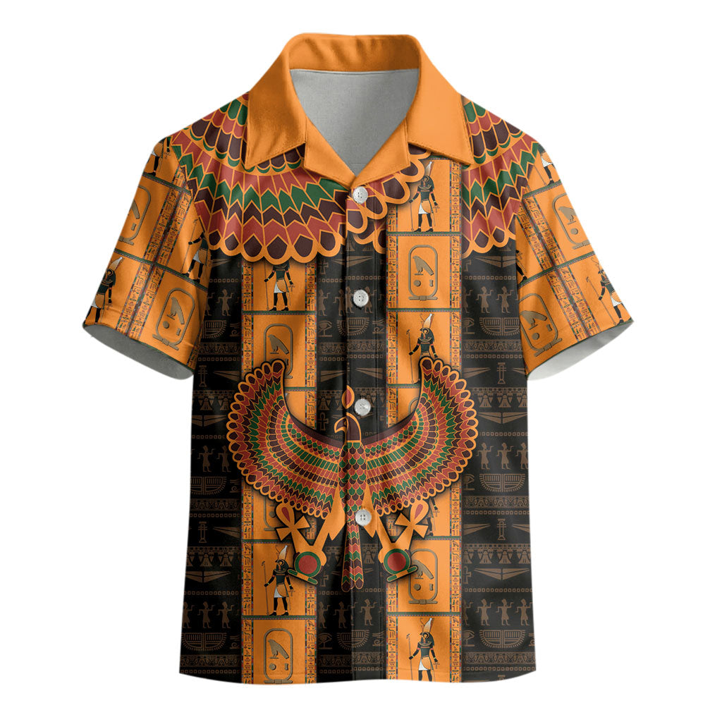 Egyptian God Horus Kid Hawaiian Shirt Ancient Mythology Falcon Hieroglyphic Patterns