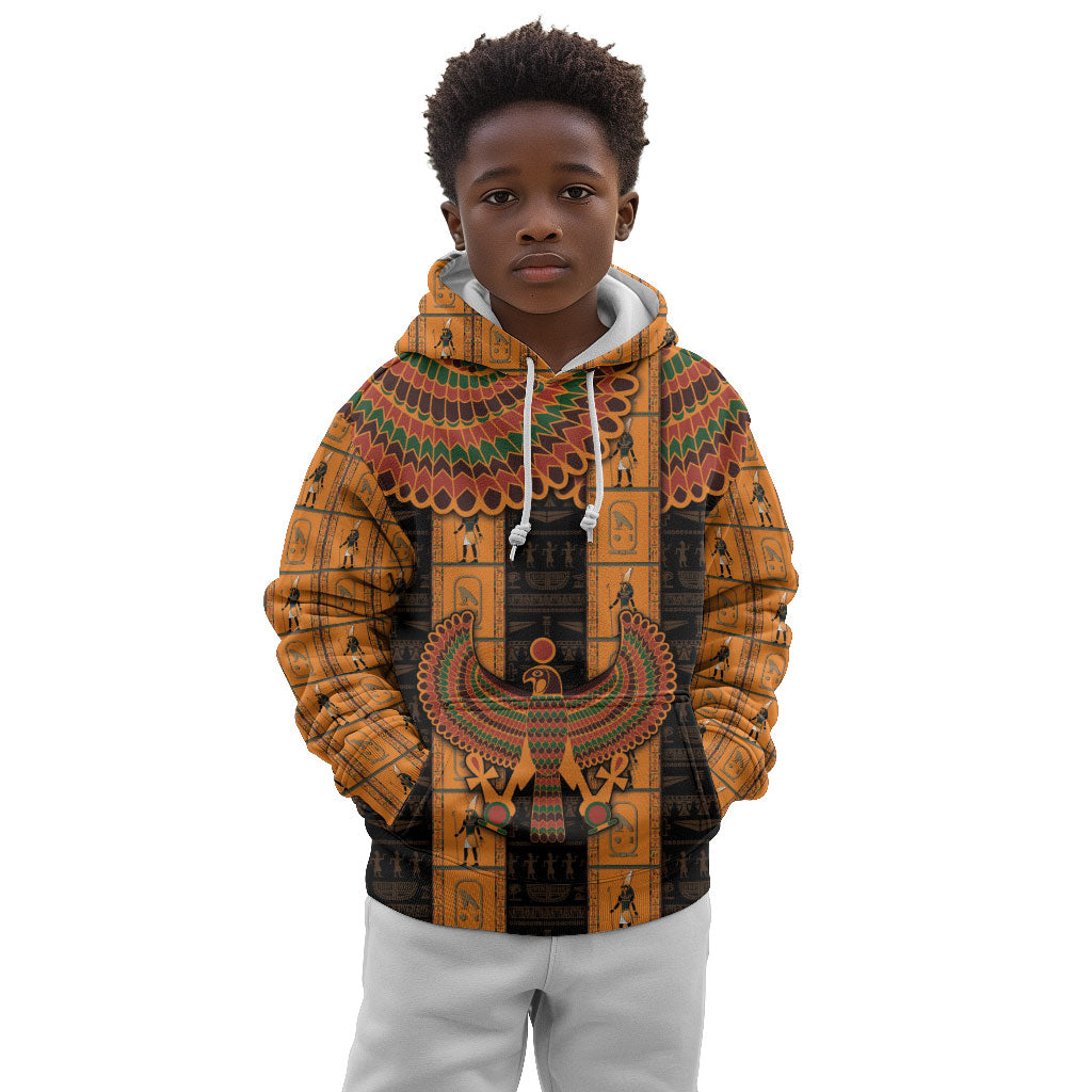 Egyptian God Horus Kid Hoodie Ancient Mythology Falcon Hieroglyphic Patterns