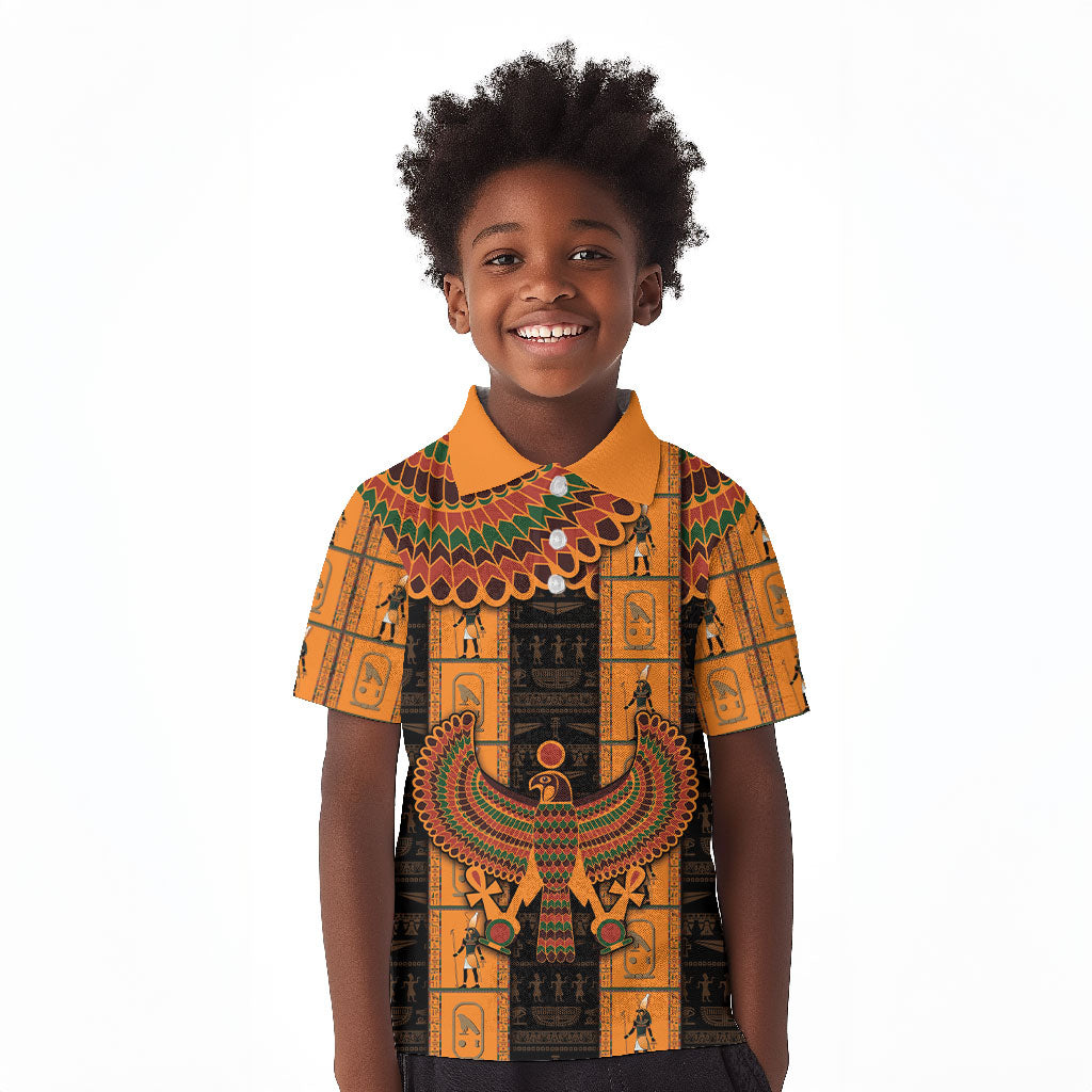 Egyptian God Horus Kid Polo Shirt Ancient Mythology Falcon Hieroglyphic Patterns