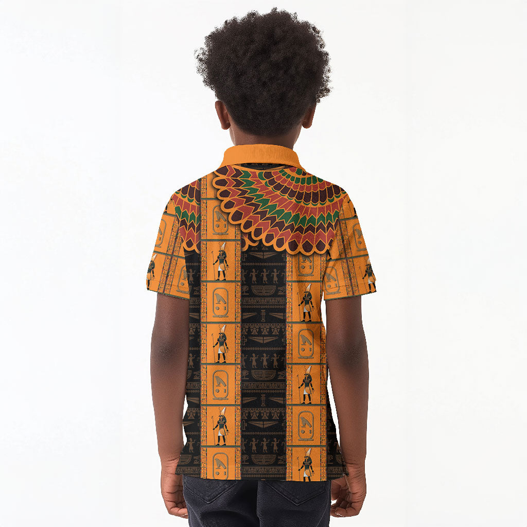 Egyptian God Horus Kid Polo Shirt Ancient Mythology Falcon Hieroglyphic Patterns
