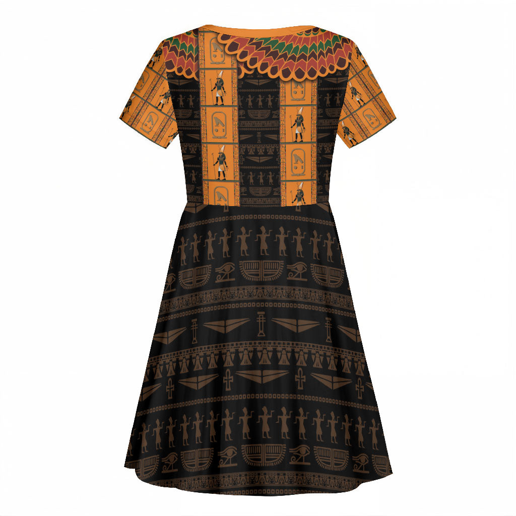 Egyptian God Horus Kid Short Sleeve Dress Ancient Mythology Falcon Hieroglyphic Patterns
