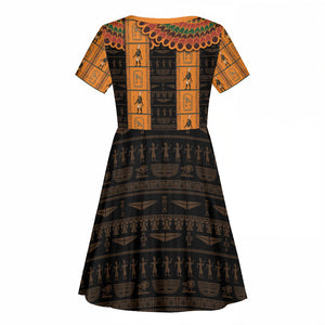 Egyptian God Horus Kid Short Sleeve Dress Ancient Mythology Falcon Hieroglyphic Patterns