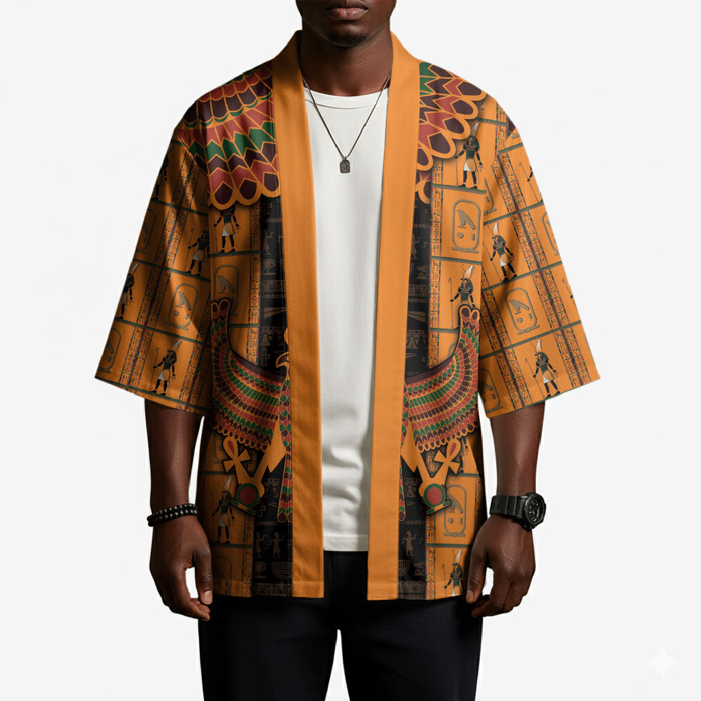 Egyptian God Horus Kimono Ancient Mythology Falcon Hieroglyphic Patterns