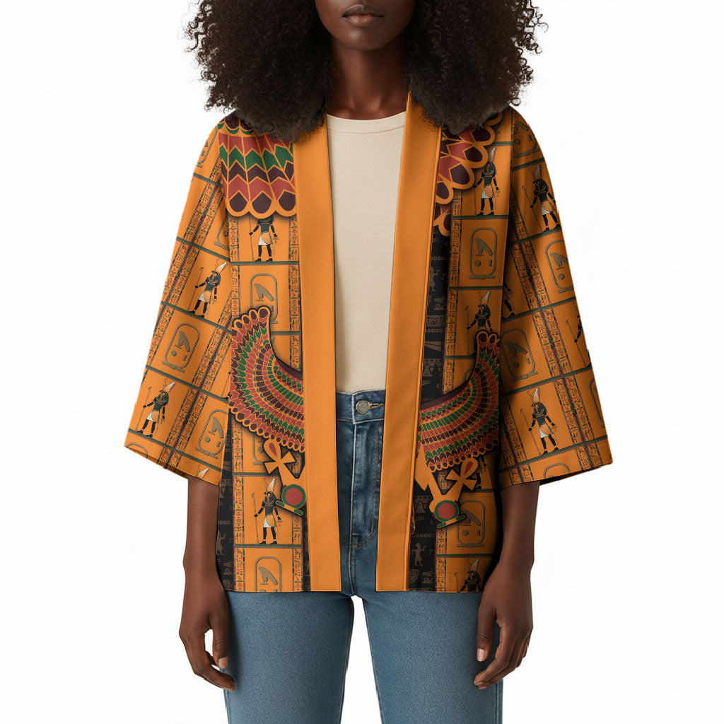 Egyptian God Horus Kimono Ancient Mythology Falcon Hieroglyphic Patterns