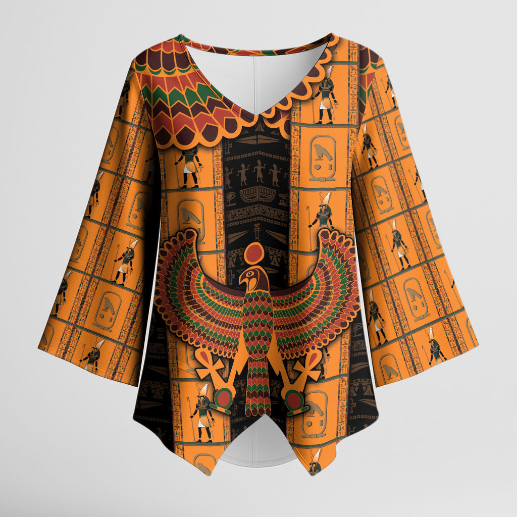 Egyptian God Horus Kimono Sleeve Blouse Ancient Mythology Falcon Hieroglyphic Patterns