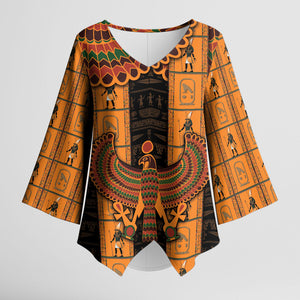 Egyptian God Horus Kimono Sleeve Blouse Ancient Mythology Falcon Hieroglyphic Patterns
