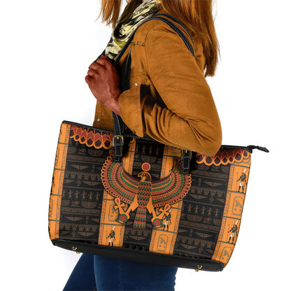 Egyptian God Horus Leather Tote Bag Ancient Mythology Falcon Hieroglyphic Patterns