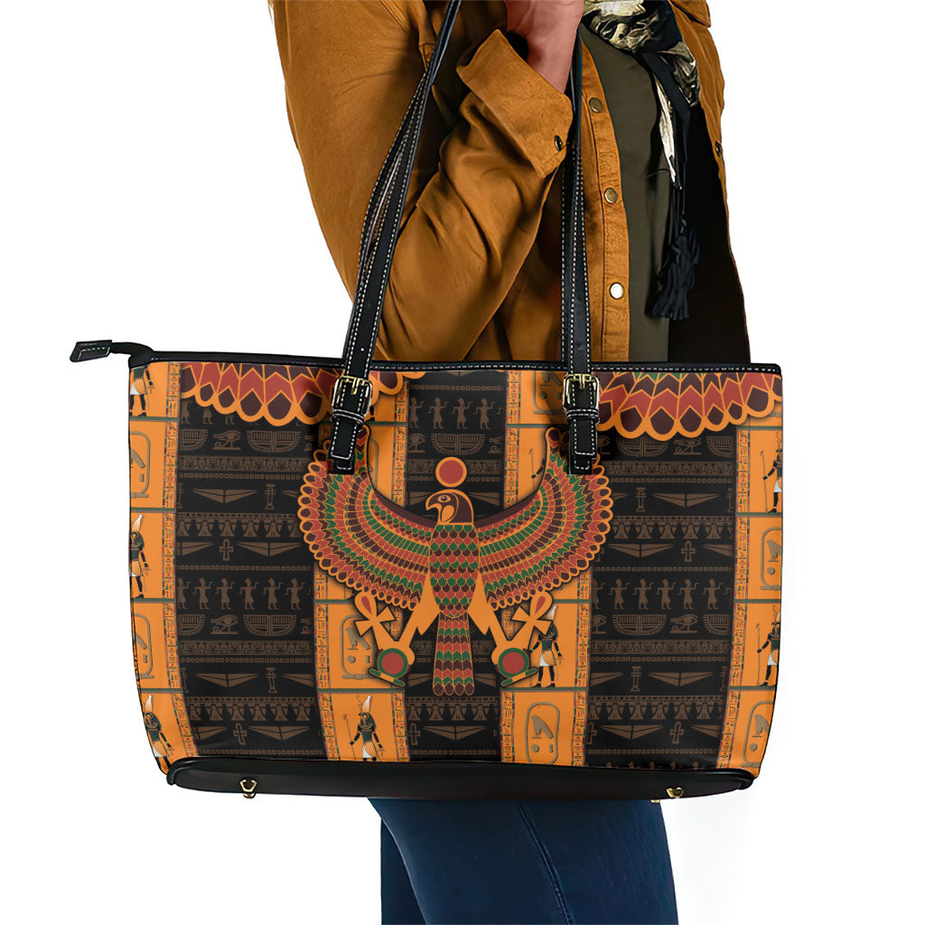 Egyptian God Horus Leather Tote Bag Ancient Mythology Falcon Hieroglyphic Patterns