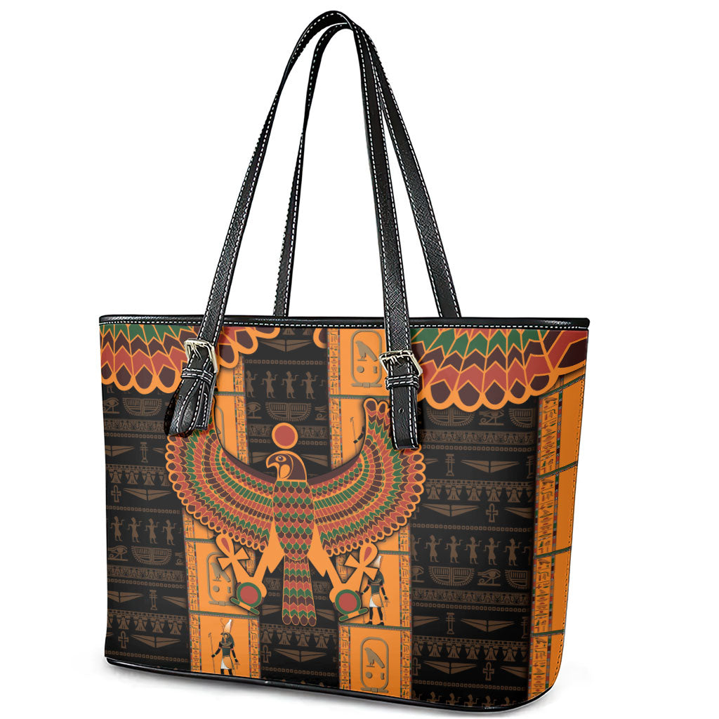 Egyptian God Horus Leather Tote Bag Ancient Mythology Falcon Hieroglyphic Patterns