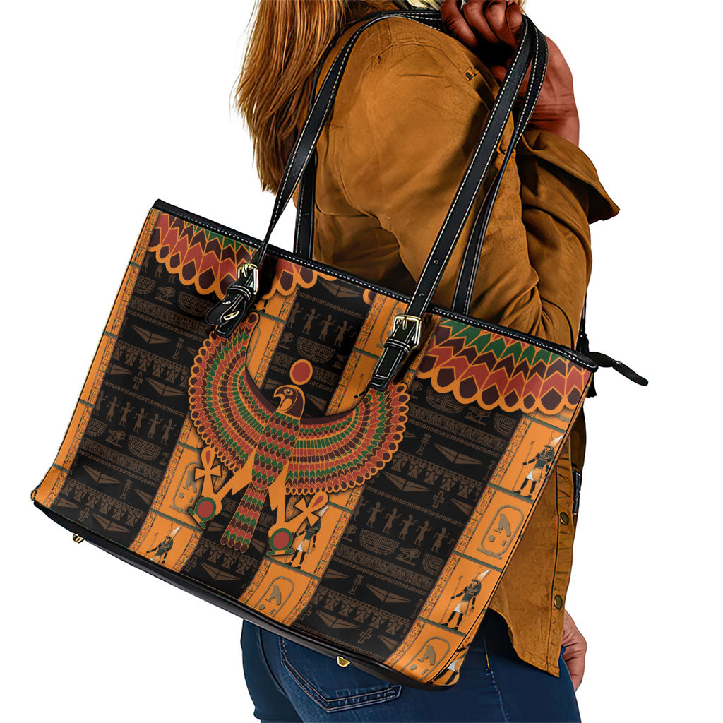 Egyptian God Horus Leather Tote Bag Ancient Mythology Falcon Hieroglyphic Patterns