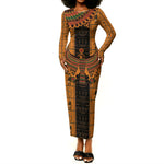 Egyptian God Horus Long Sleeve Bodycon Dress Ancient Mythology Falcon Hieroglyphic Patterns