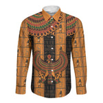 Egyptian God Horus Long Sleeve Button Shirt Ancient Mythology Falcon Hieroglyphic Patterns