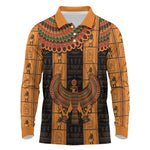 Egyptian God Horus Long Sleeve Polo Shirt Ancient Mythology Falcon Hieroglyphic Patterns