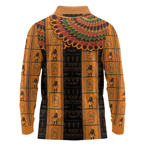 Egyptian God Horus Long Sleeve Polo Shirt Ancient Mythology Falcon Hieroglyphic Patterns