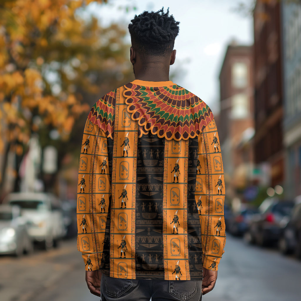 Egyptian God Horus Long Sleeve Shirt Ancient Mythology Falcon Hieroglyphic Patterns
