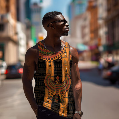 Egyptian God Horus Men Tank Top Ancient Mythology Falcon Hieroglyphic Patterns