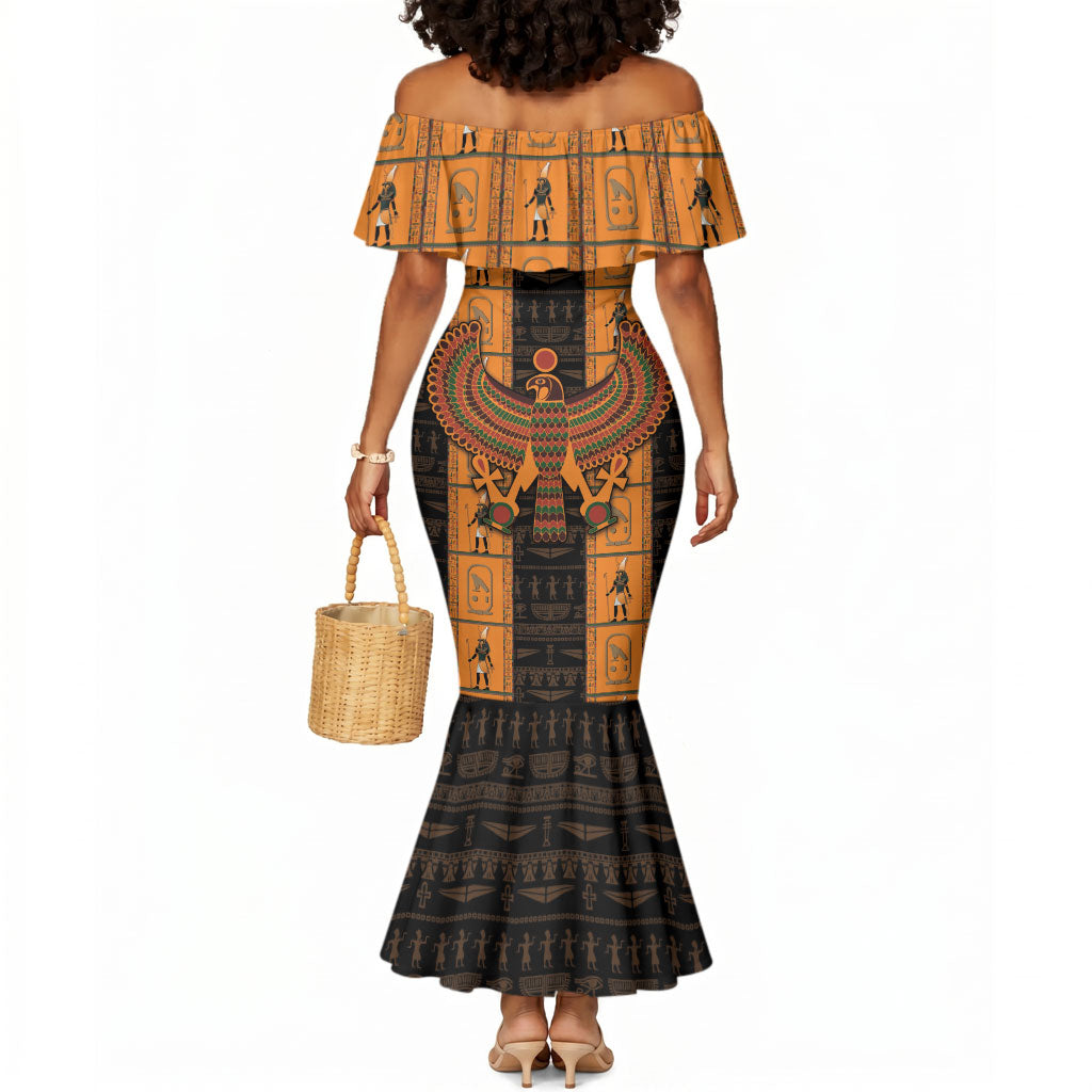 Egyptian God Horus Mermaid Dress Ancient Mythology Falcon Hieroglyphic Patterns