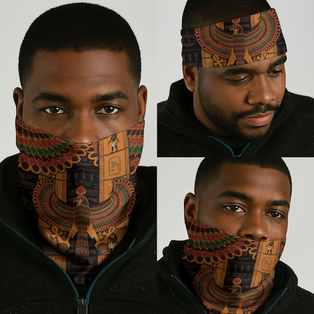 Egyptian God Horus Neck Gaiter Ancient Mythology Falcon Hieroglyphic Patterns