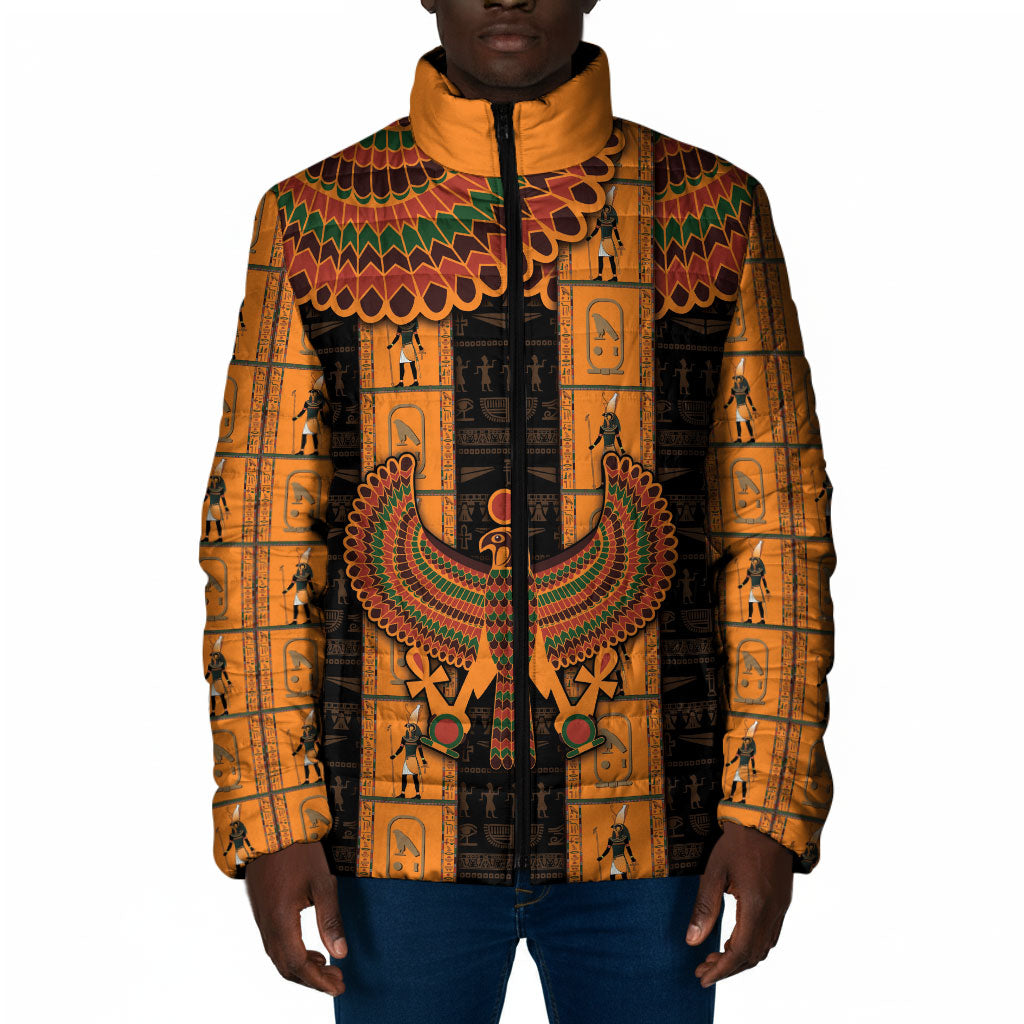Egyptian God Horus Padded Jacket Ancient Mythology Falcon Hieroglyphic Patterns