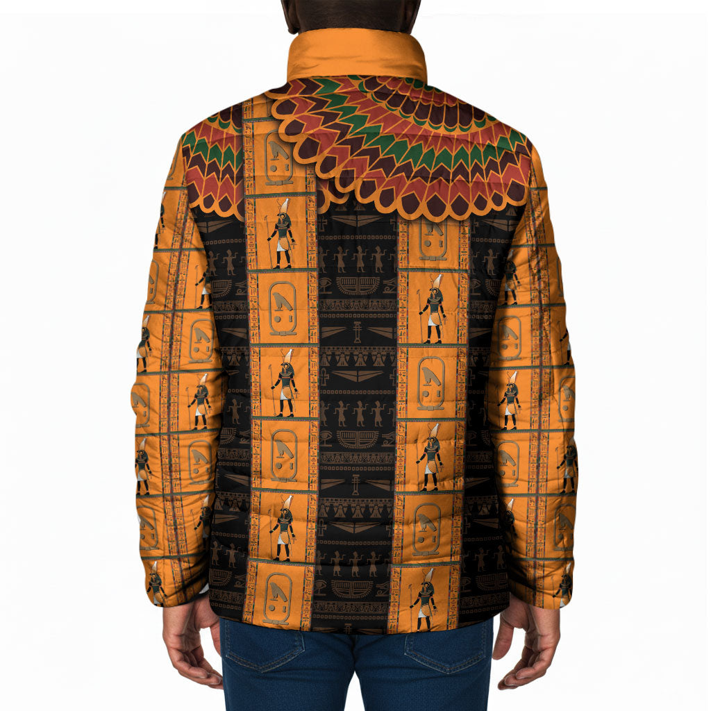 Egyptian God Horus Padded Jacket Ancient Mythology Falcon Hieroglyphic Patterns